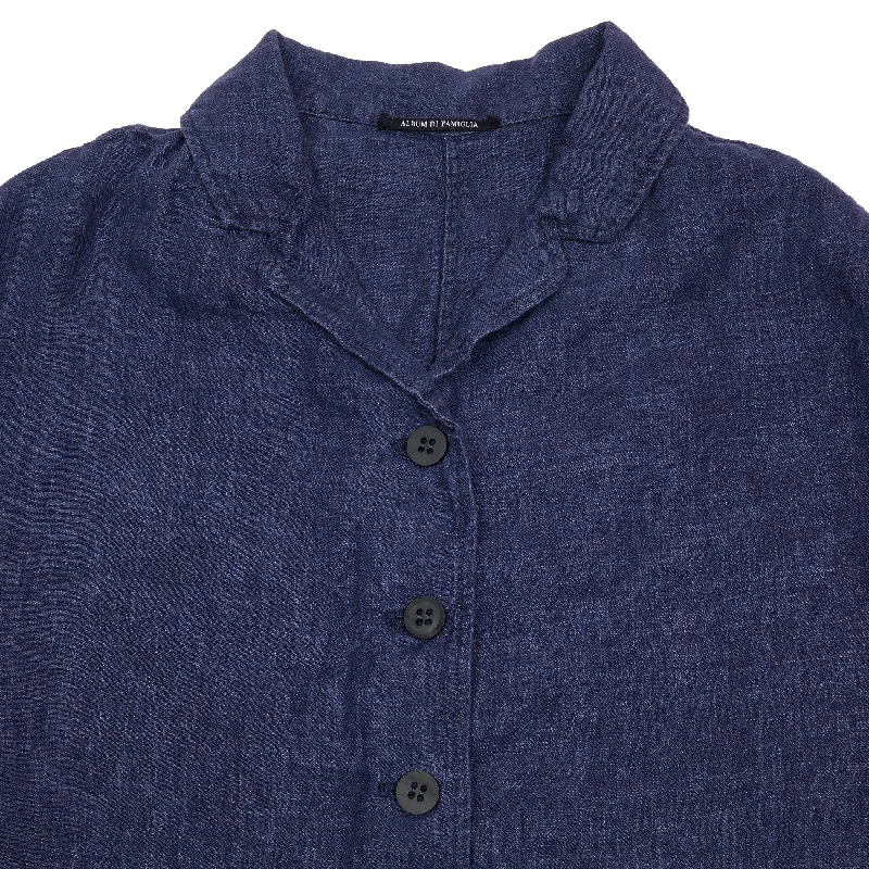 Album Di Famiglia Linen Loose Blazer in Navy