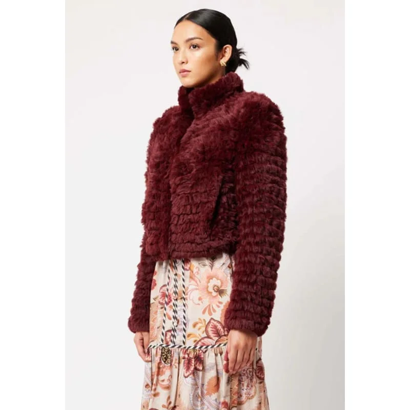 Altair Faux Fur Cropped Bomber Jacket | Scarlet