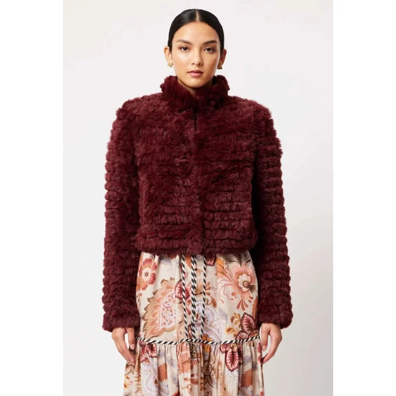 Altair Faux Fur Cropped Bomber Jacket | Scarlet