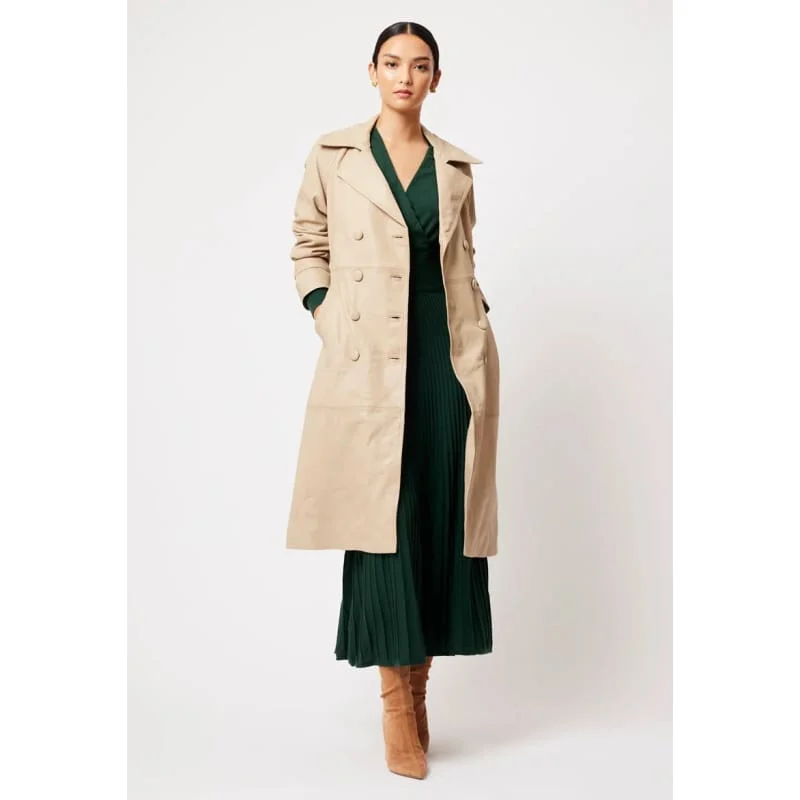 Astra Leather Trench Coat | Oatmeal