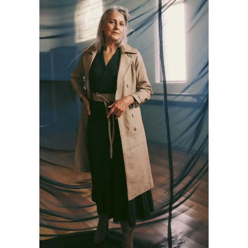 Astra Leather Trench Coat | Oatmeal