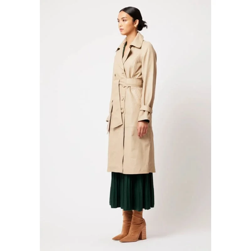 Astra Leather Trench Coat | Oatmeal