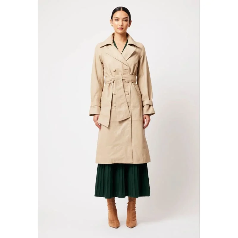 Astra Leather Trench Coat | Oatmeal