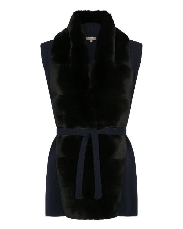 Women's Lola Fur Placket Cashmere Gilet Navy Blue