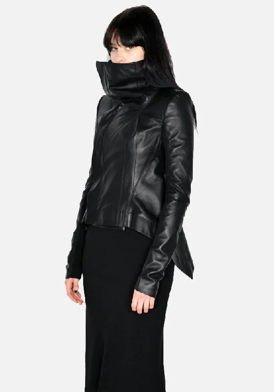 RICk OWENS WOMEN RP01C5743 LLP NASKA BIKER LEATHER JACKET BLACK