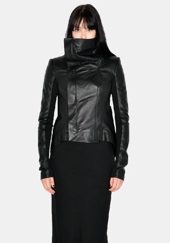 RICk OWENS WOMEN RP01C5743 LLP NASKA BIKER LEATHER JACKET BLACK