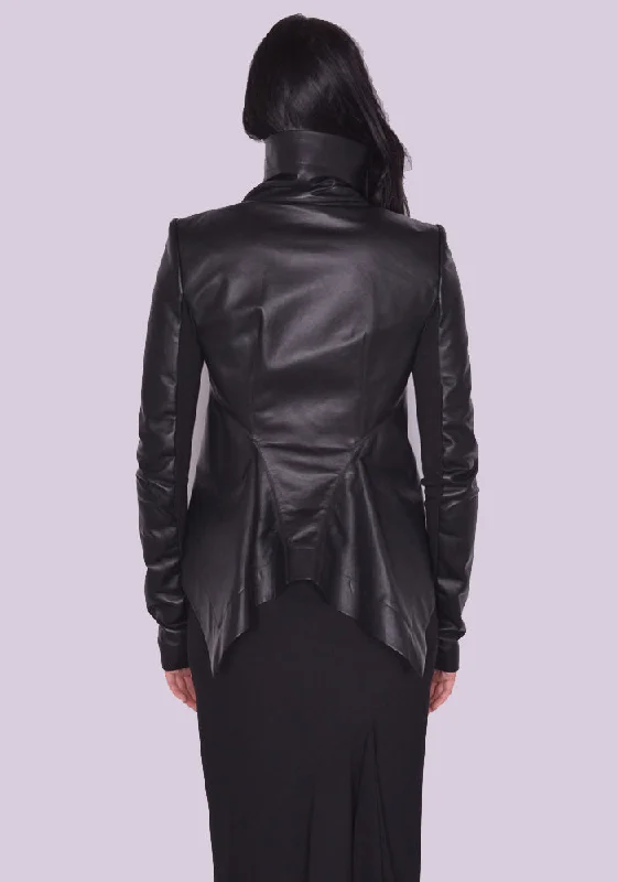 RICk OWENS WOMEN RP01C5743 LLP NASKA BIKER LEATHER JACKET BLACK