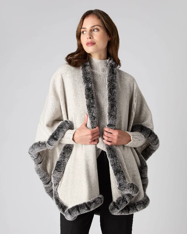 Women's Ayla Fur Trim Cashmere Cape Pebble Grey