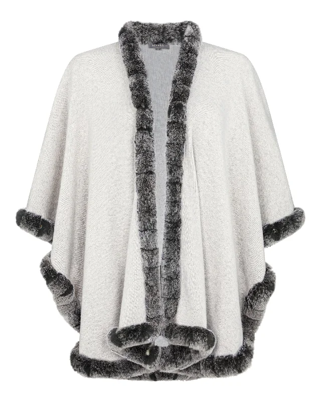 Women's Ayla Fur Trim Cashmere Cape Pebble Grey