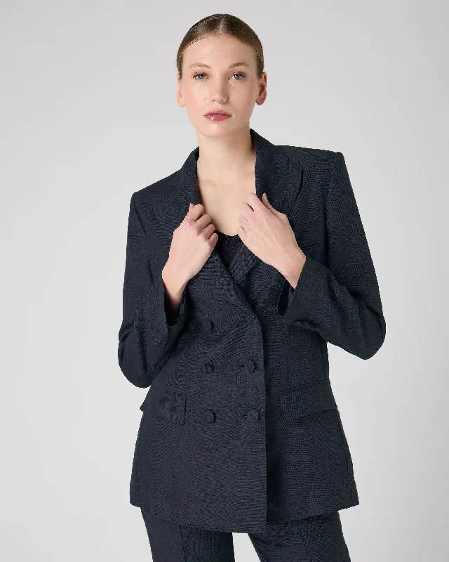 Women's Ava Double Breasted Linen Jacket Navy Blue