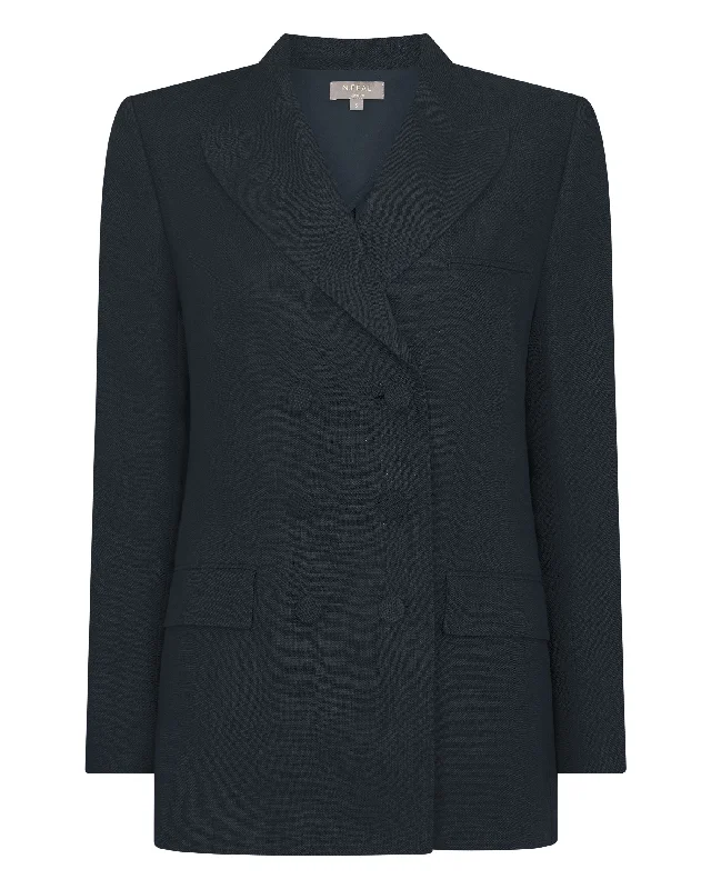 Women's Ava Double Breasted Linen Jacket Navy Blue