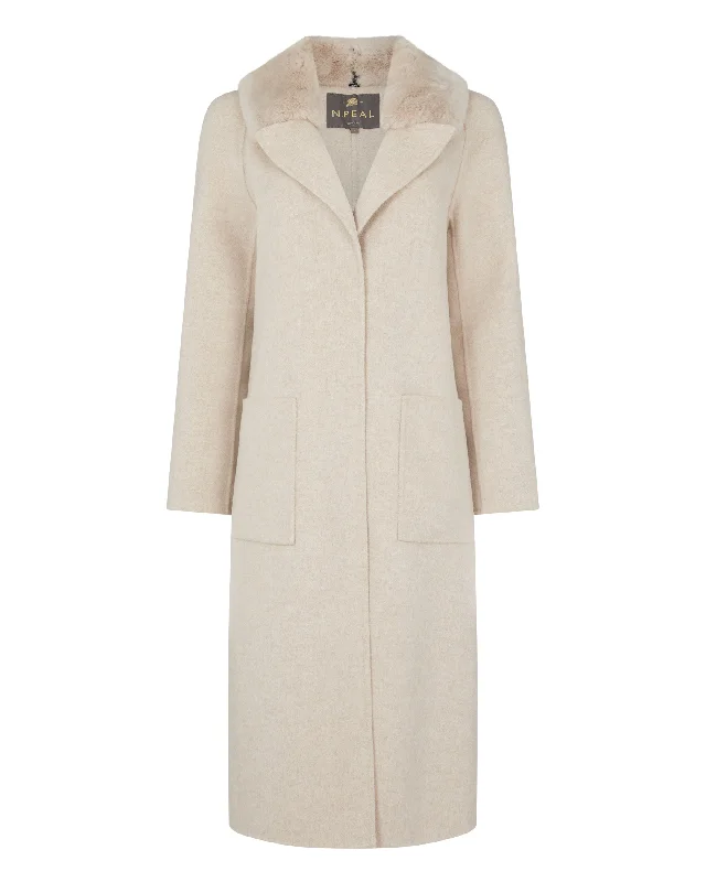 Women's Fur Collar Woven Coat Beige Brown