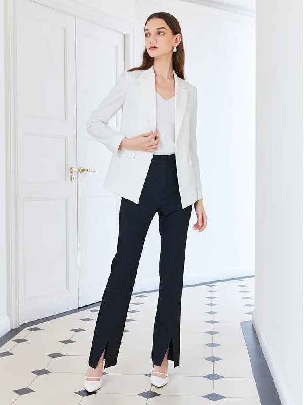 White Slim-Fit V-Neck Blazer