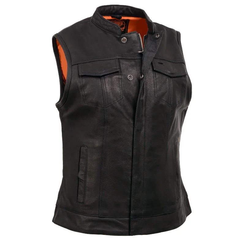 Milwaukee Leather Women’s Black Leather Lashes Club Style Motorcycle Rider Vest w/ Concealed MLL4512 Closure