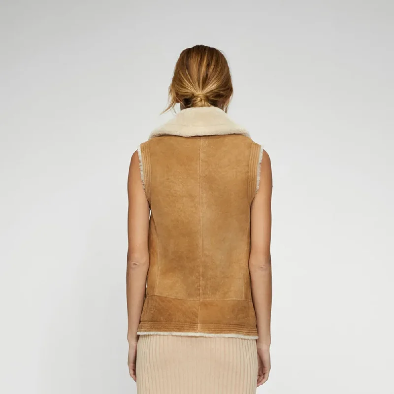 Women Brown Sheepskin Shearling Leather Vest