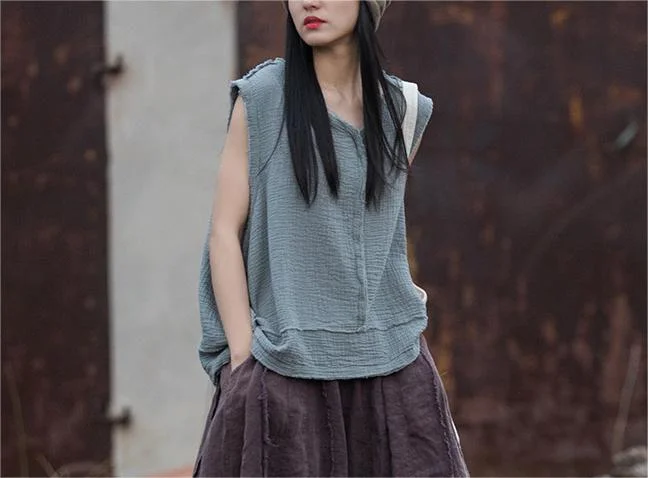 Women Double-Layer Soft Cotton Linen Vests