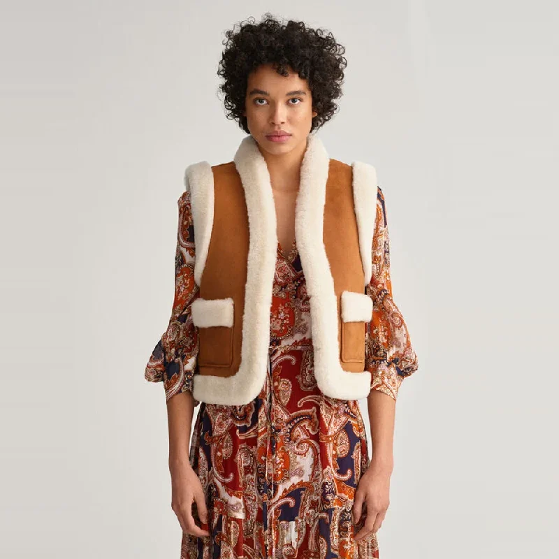 Women’s B3 Brown and white Shearling Leather Vest