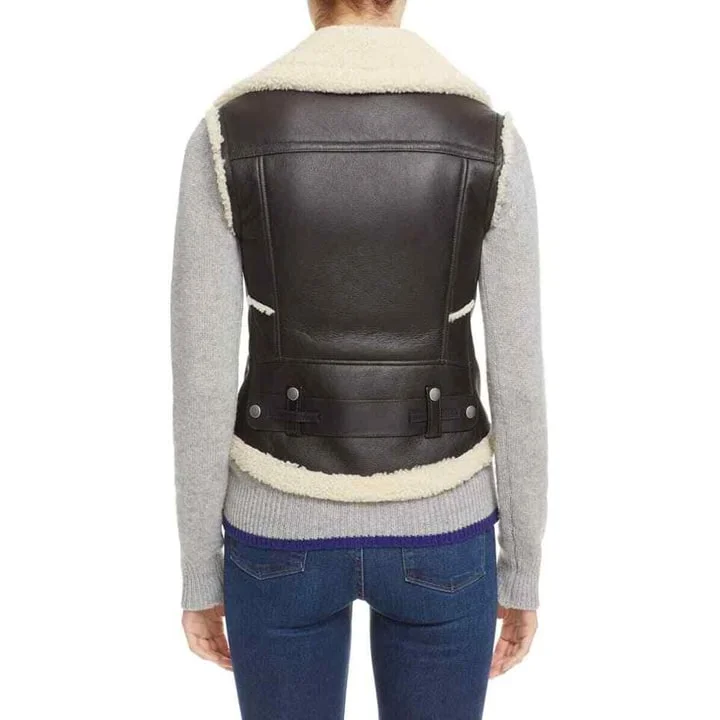 Women's Black Leather Shearling Moto Vest