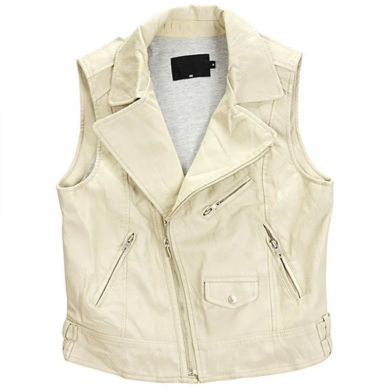 Women's Off White Slim Fit Leather Vest Jacket WV08