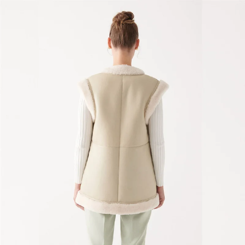 Women's Sheepskin Beige Leather Shearling Vest