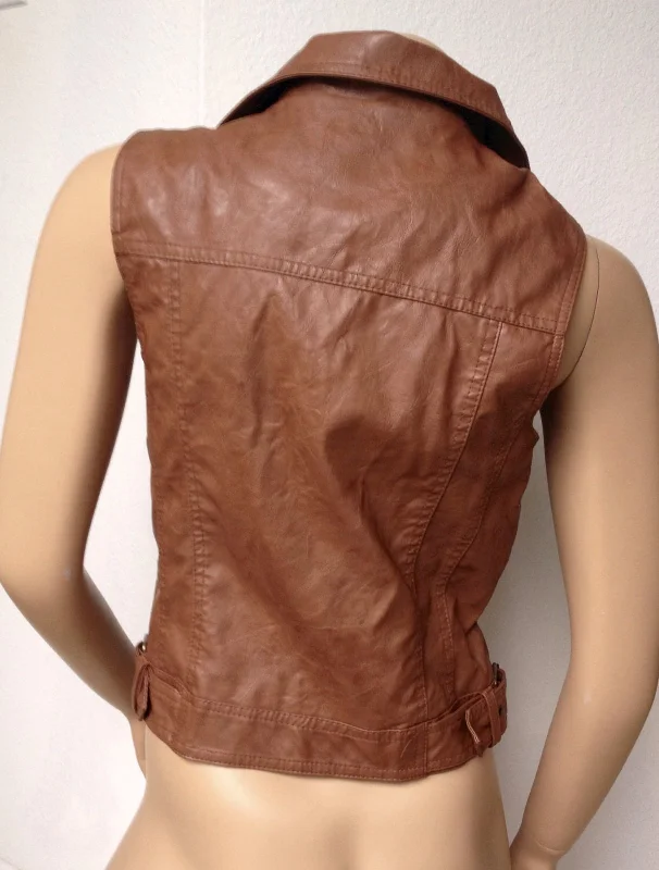 Women's Slim Fit Brown Leather Vest Jacket WV10