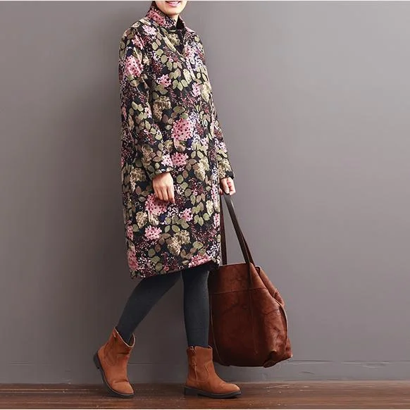 winter black floral down jacket plus size coats