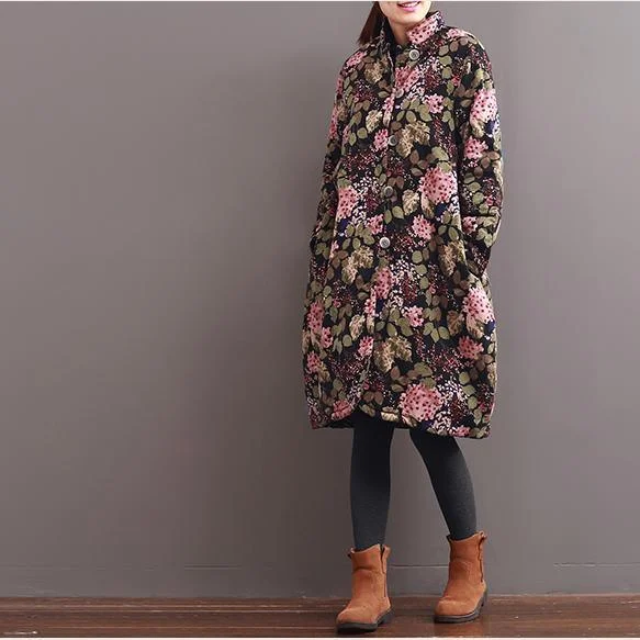 winter black floral down jacket plus size coats