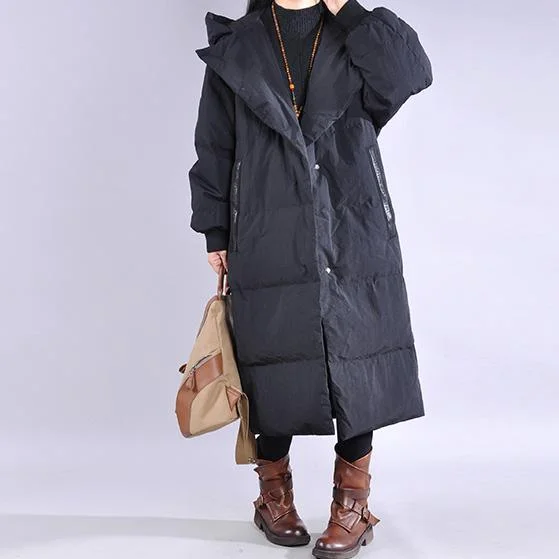 2019 black down coat winter casual hooded down jacket dark buckle Fine winter outwear