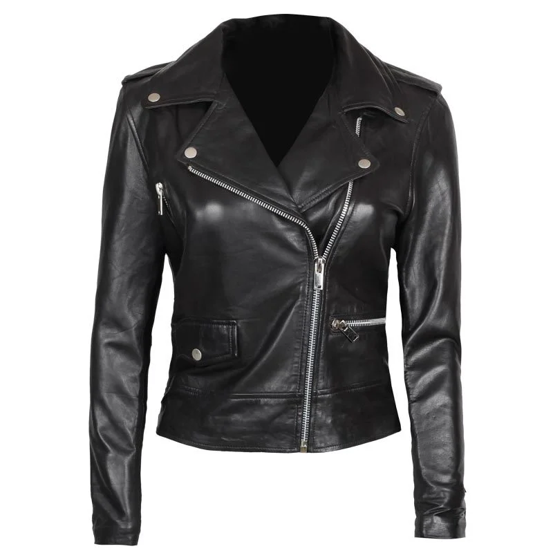 Women's Asymmetrical Black Biker Leather Jacket