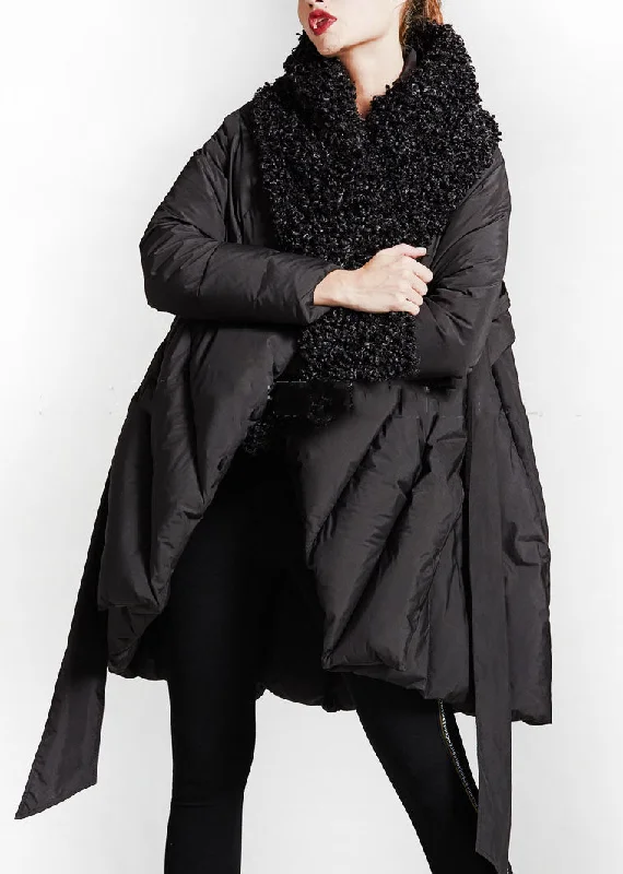 Art Black Patchwork Faux Fur  Peter Pan Collar Duck Down Winter down coat