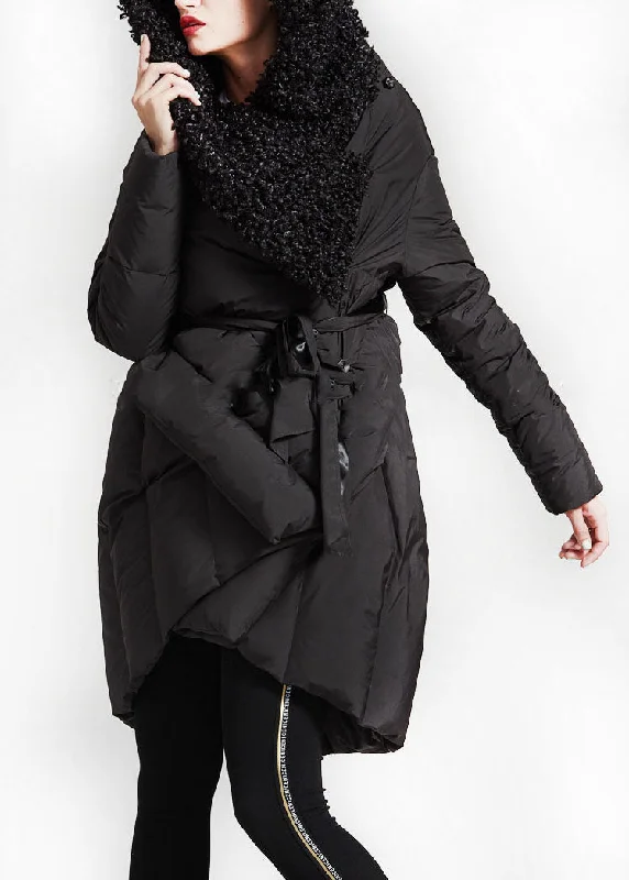 Art Black Patchwork Faux Fur  Peter Pan Collar Duck Down Winter down coat