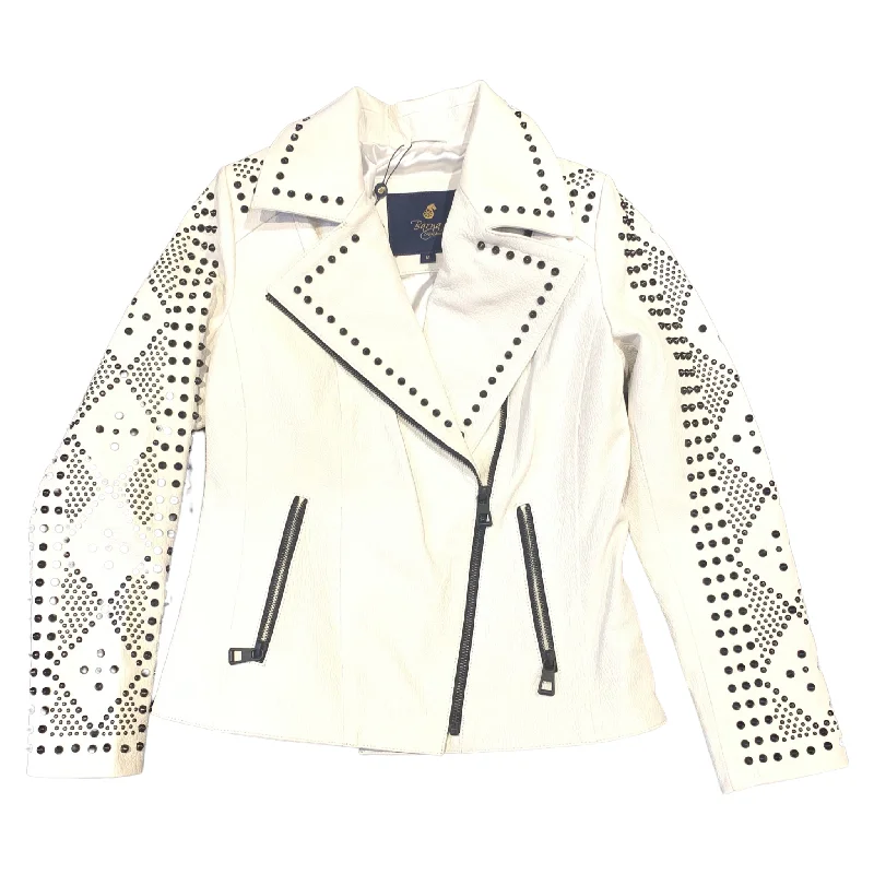 Barya NewYork Ladies White Spike Biker Jacket