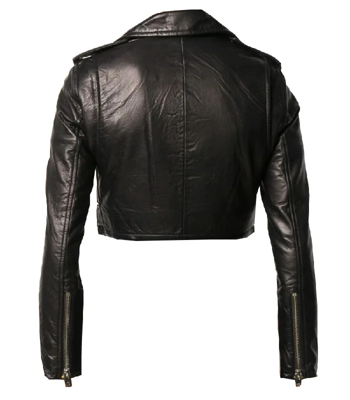 Cropped Leather Jacket For Women | Genuine Leather Motorcycle Jacket