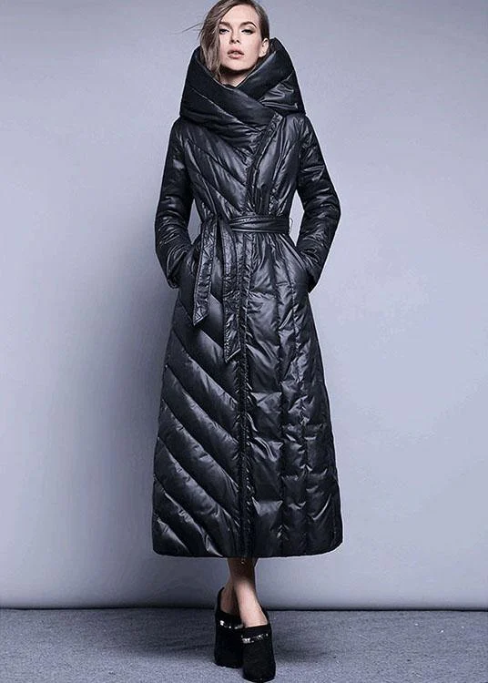 Black fashion Pockets Thick slim fit Winter lengthen Duck Down down coat