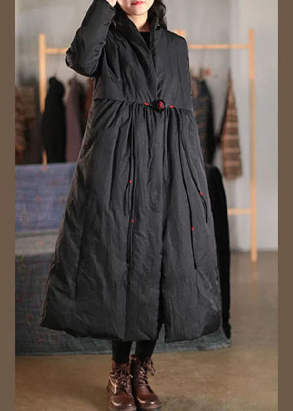 Bohemian Black V Neck Loose Duck Down down coat Winter