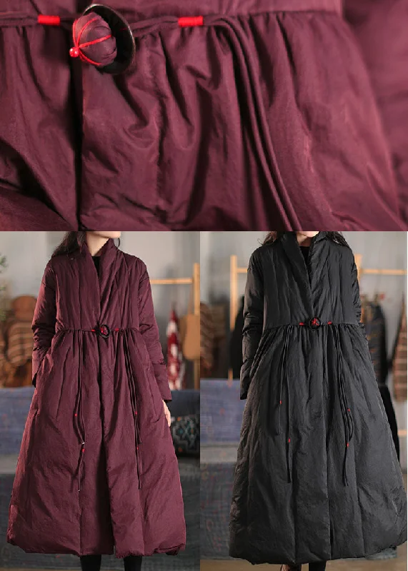 Bohemian Black V Neck Loose Duck Down down coat Winter