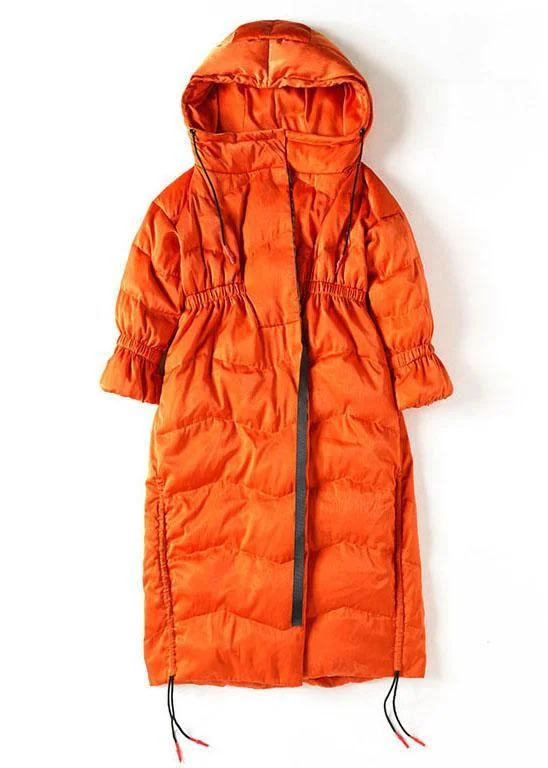 Boho Orange Loose Thick zippered Winter Duck Down Jacket In