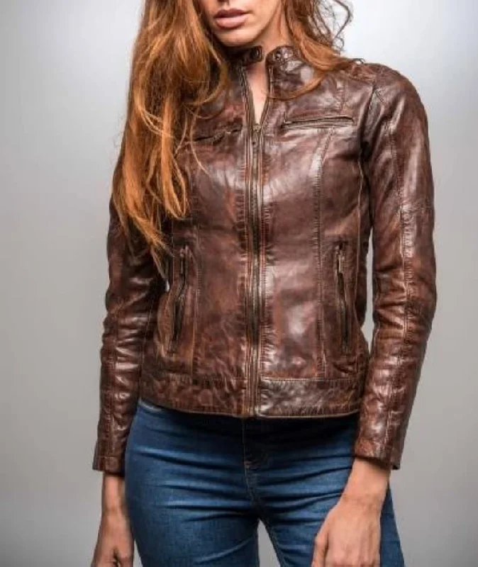 Brown Distressed Jacket  | Women's Leather Jacket