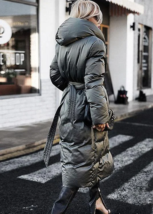 Casual Green Loose Thick tie waist Winter Duck Down down coat