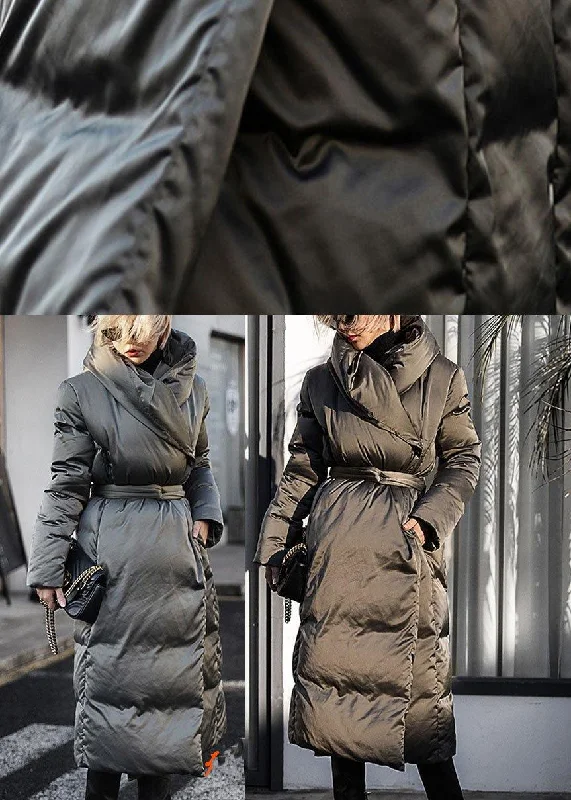 Casual Green Loose Thick tie waist Winter Duck Down down coat