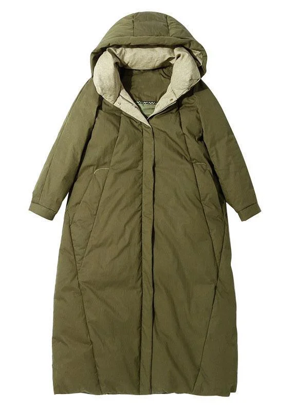 Chic Army Green Pockets Warm Wear on both sides Winter Duck Down Down Coat