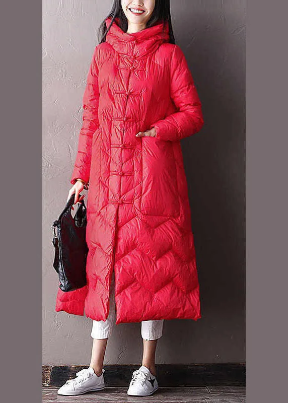 Chic Black hooded Pockets Oriental Duck Down Winter Warm Down Coat