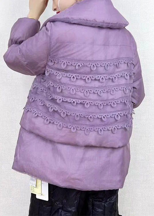 Chic Purple Peter Pan Collar Button Patchwork Duck Down Coat Winter