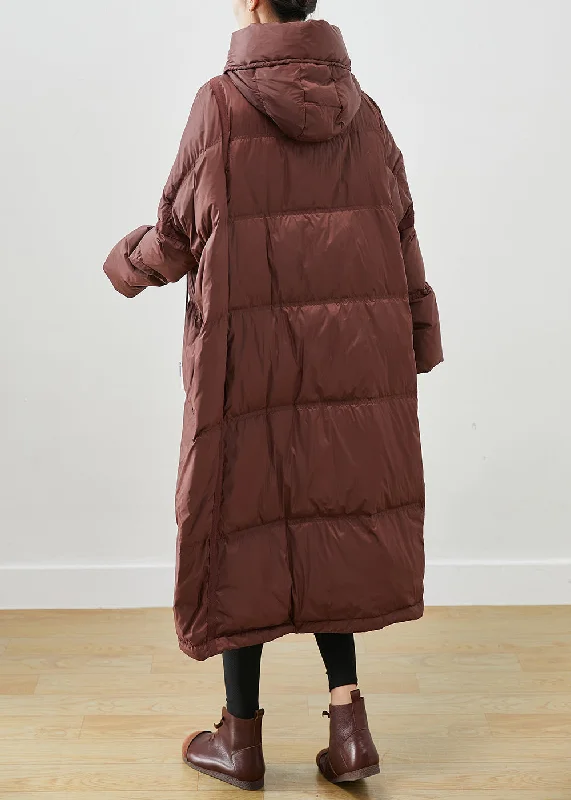 Chocolate Oversized Duck Down Jackets Hooded Drawstring Winter