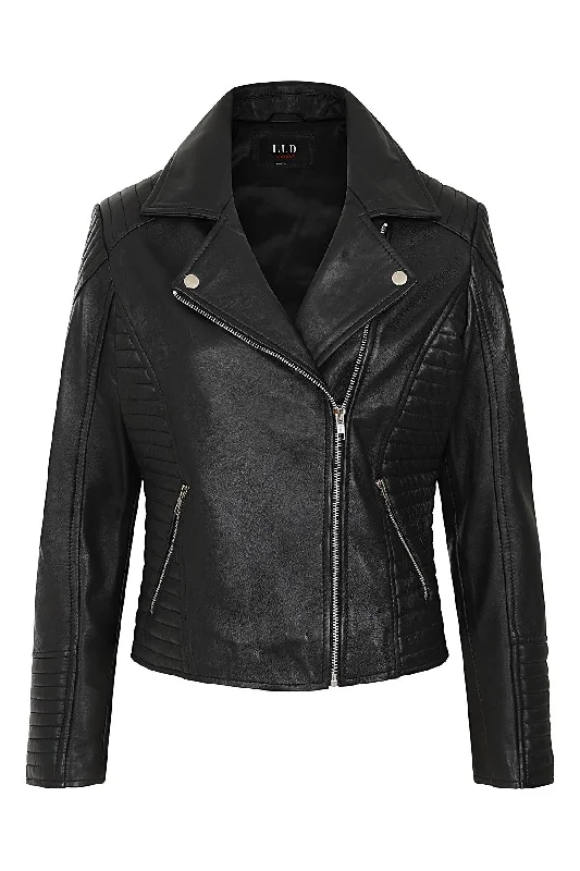 Women's Black Biker Style Genuine Leather Jacket - 'LUCY'