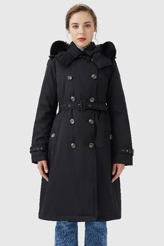 Detachable Fur Hooded Trench Down Coat