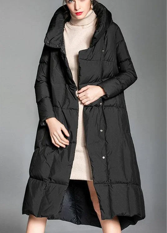 DIY Black Turtleneck Button asymmetrical fashion Winter Duck Down down coat