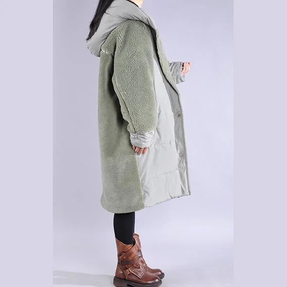 Elegant green coats Loose fitting down jacket winter hooded winter coats