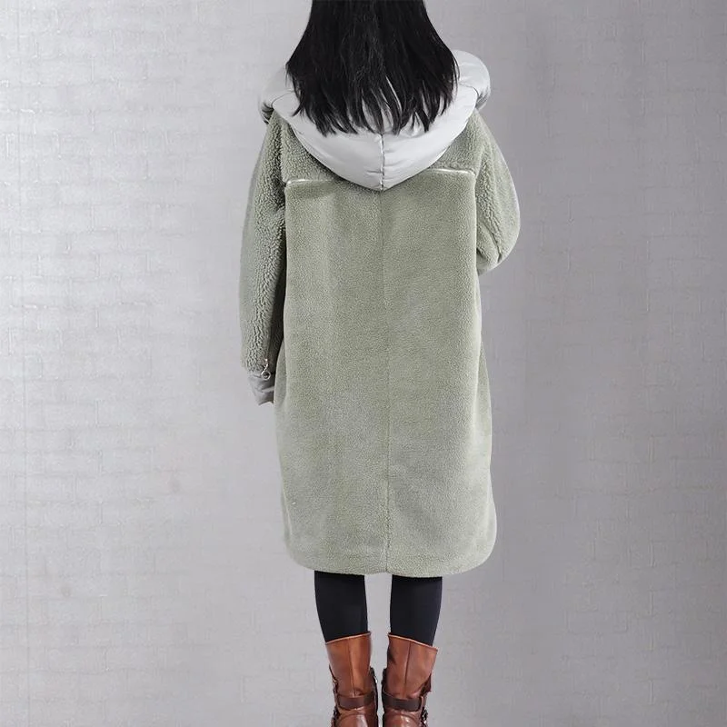 Elegant green coats Loose fitting down jacket winter hooded winter coats