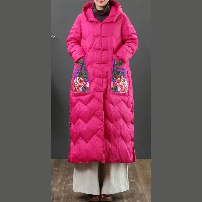 Fine rose warm winter coat oversize side open down jacket hooded New overcoat